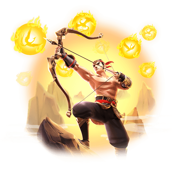 Legend of Hou Yi PG SLOT ฉากฮีโร่ยิงธนูตำนานนักรบจีนโบราณ พร้อมบรรยากาศเข้มขลังและแสงทองสวยงาม